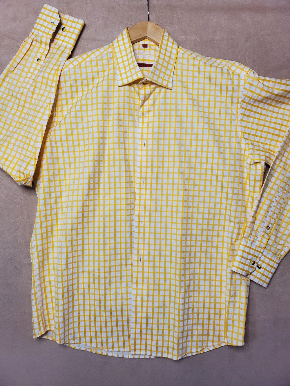 Men's Yellow Check Long-Sleeve Dress Shirt luciano Visconti